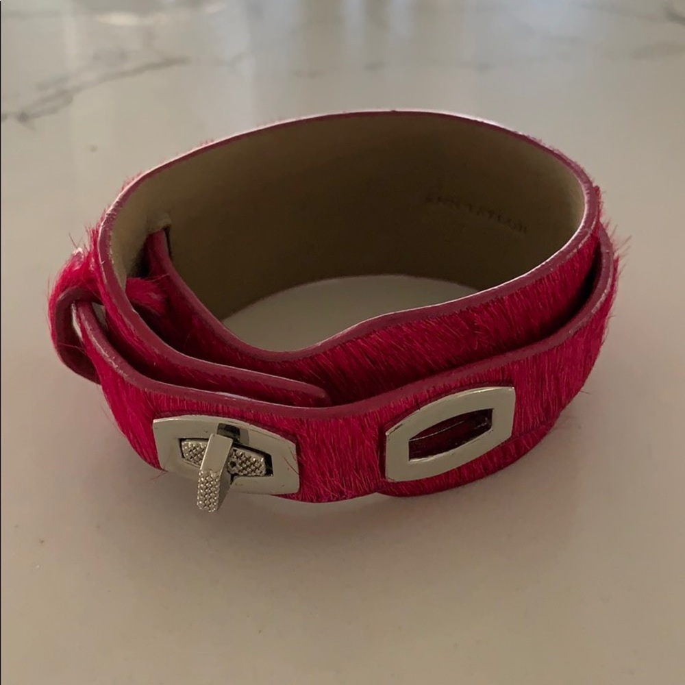 Ann Taylor leather and calf hair wrap bracelet